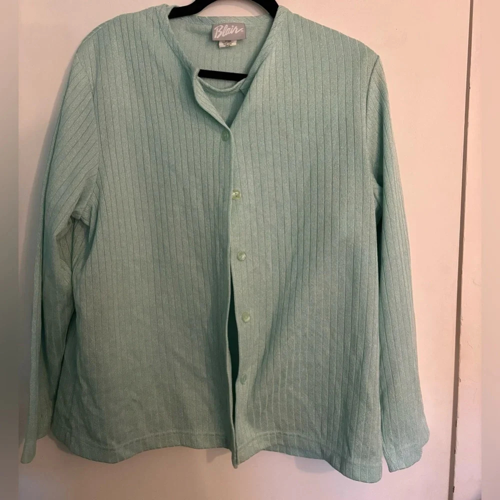 Vintage Blair Womens‎ Sz L Cardigan Short Sleeve Sweater Set Minty green NWOT